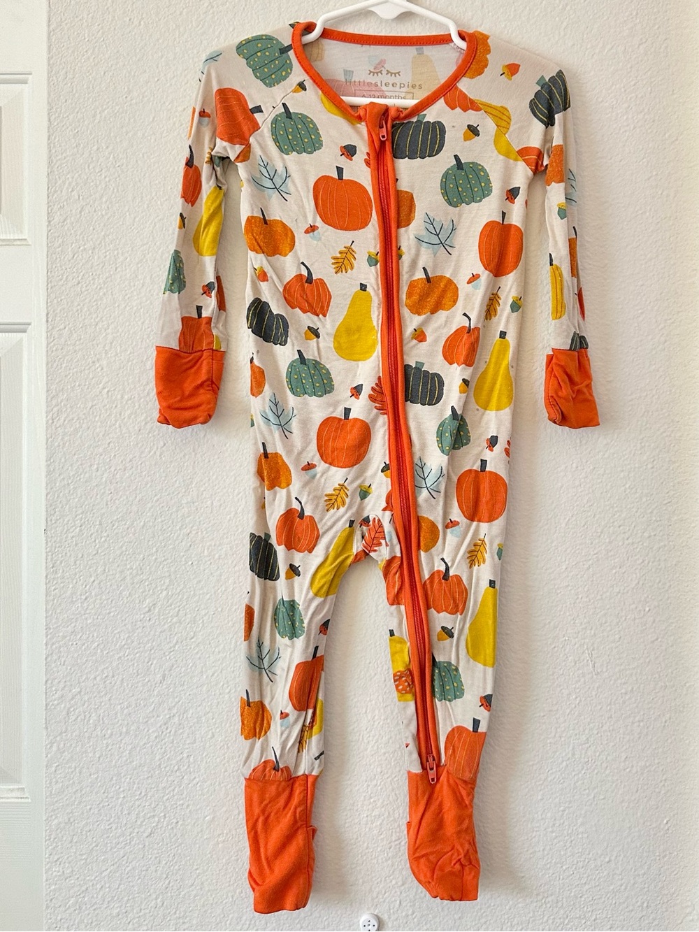 Little Sleepies Cream Pumpkin & Fall Gourd Print Footie - Orange Trim